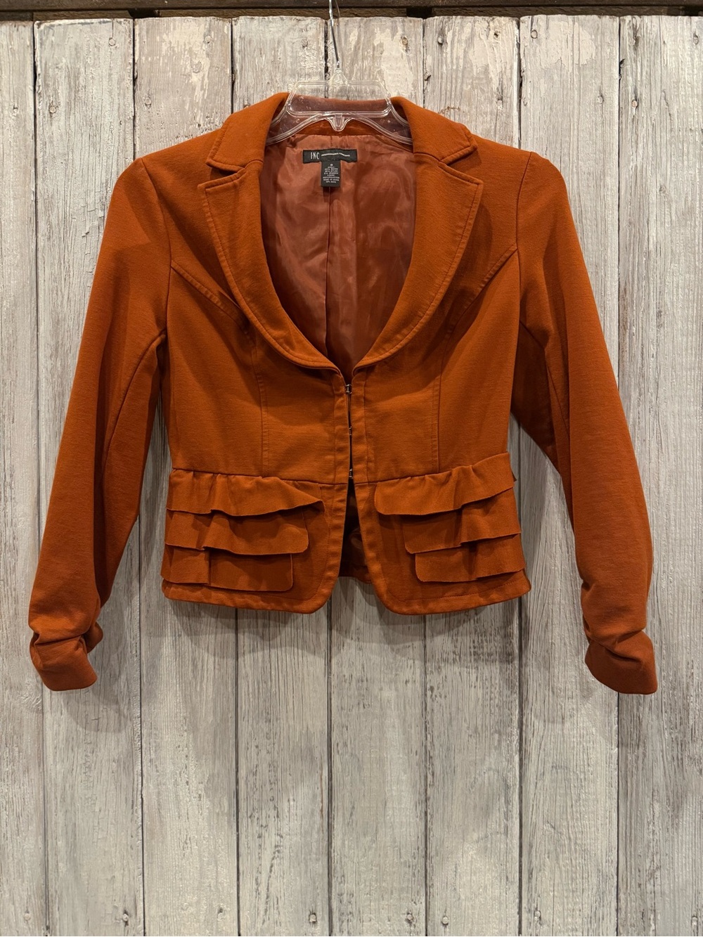 INC International Concepts Rust Orange Ruffle Cropped Blazer